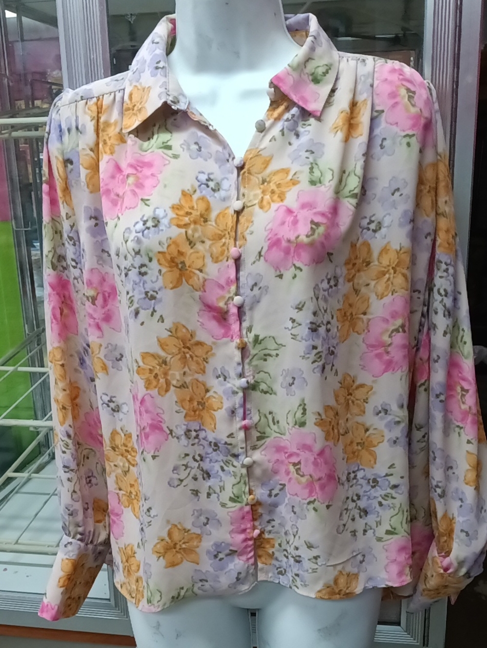 Floral Button-Front Blouse - Pink & Yellow